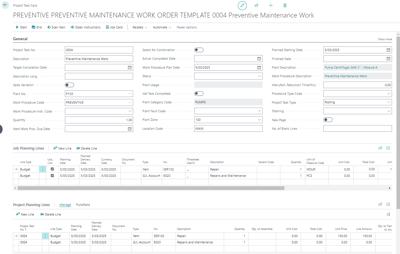 The Job Task Card created for the work procedure