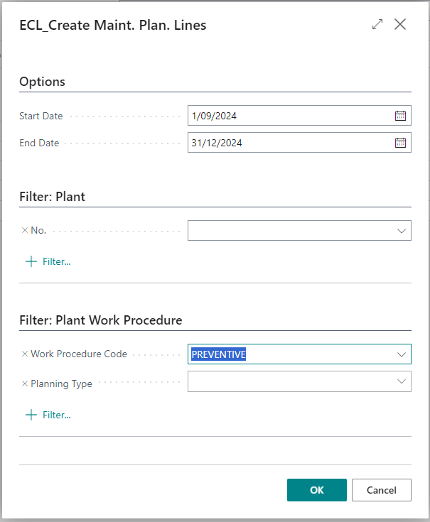 Create Maint. Planning Lines